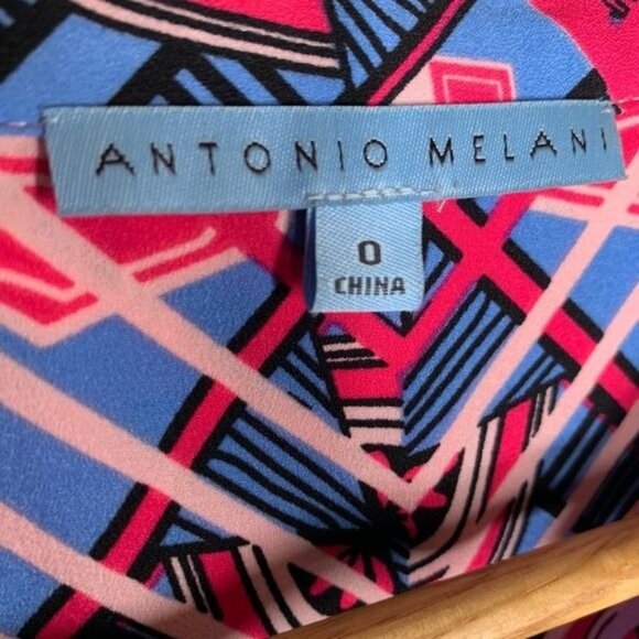 Antonio Melani Pink Blue Print Shift Dress Size 0 XS Workwear Career Sheath - Picture 3 of 9